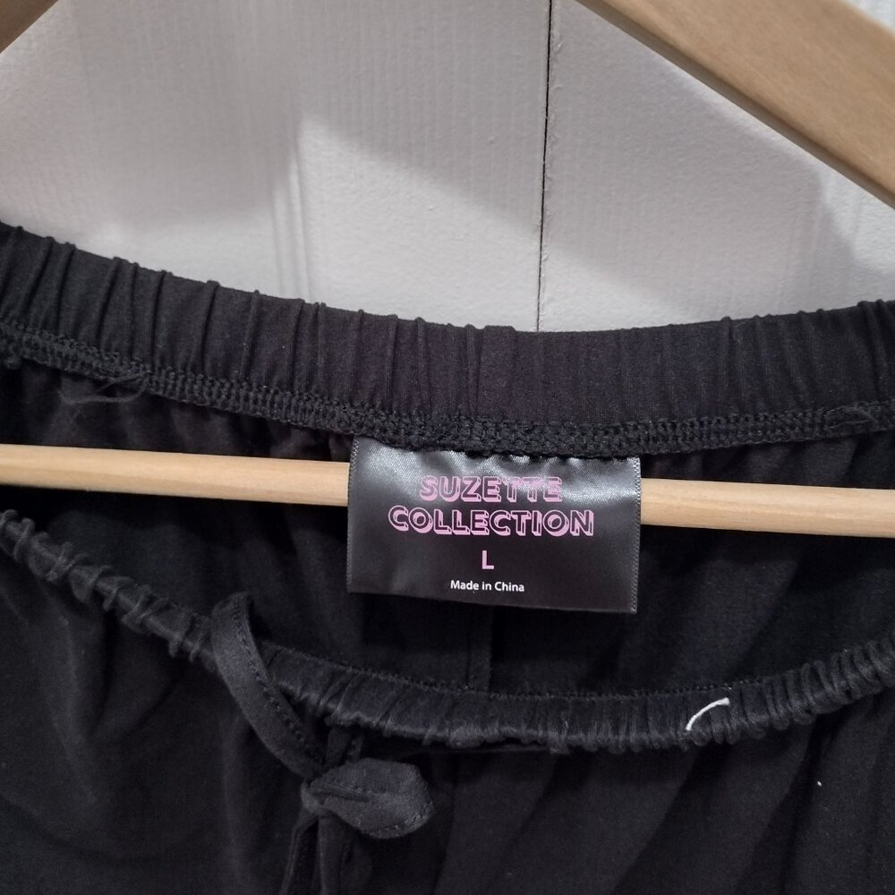 Suzette Collection L Black Pull On Pants NWT Stretch Elastic Waist Lounge - Picture 3 of 4